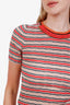 Prada Red/Multicolour Knit Stripe Beaded Neck T-Shirt Size M
