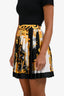 Versace Black/White/Yellow Barocco Print Silk Pleated Mini Skirt Size 36