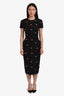 Victoria Beckham Black/Red Cotton Flower Printed S/S Midi Dress Size 4
