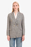 Brunello Cucinelli Beige/Blue Houndstooth Linen Blazer Size 40