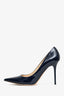 Jimmy Choo Navy Blue Patent Leather Pointed Toe Heels Size 37