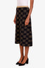 Jupe midi Gucci en laine noire/dorée à logo GG, taille L