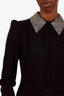 Saint Laurent Black Wool Crepe Rhinestones Long Sleeve Dress Size 36
