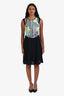 Versace Jeans Black/Green Multicolour Printed Front-Zip Sleeveless Dress Size 4