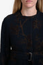 Dries Van Noten Navy Jacquard Floral Belted Coat Size 36