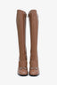 Gucci Nude Patent Leather Knee High Heeled Horsebit Boots Size 40.5