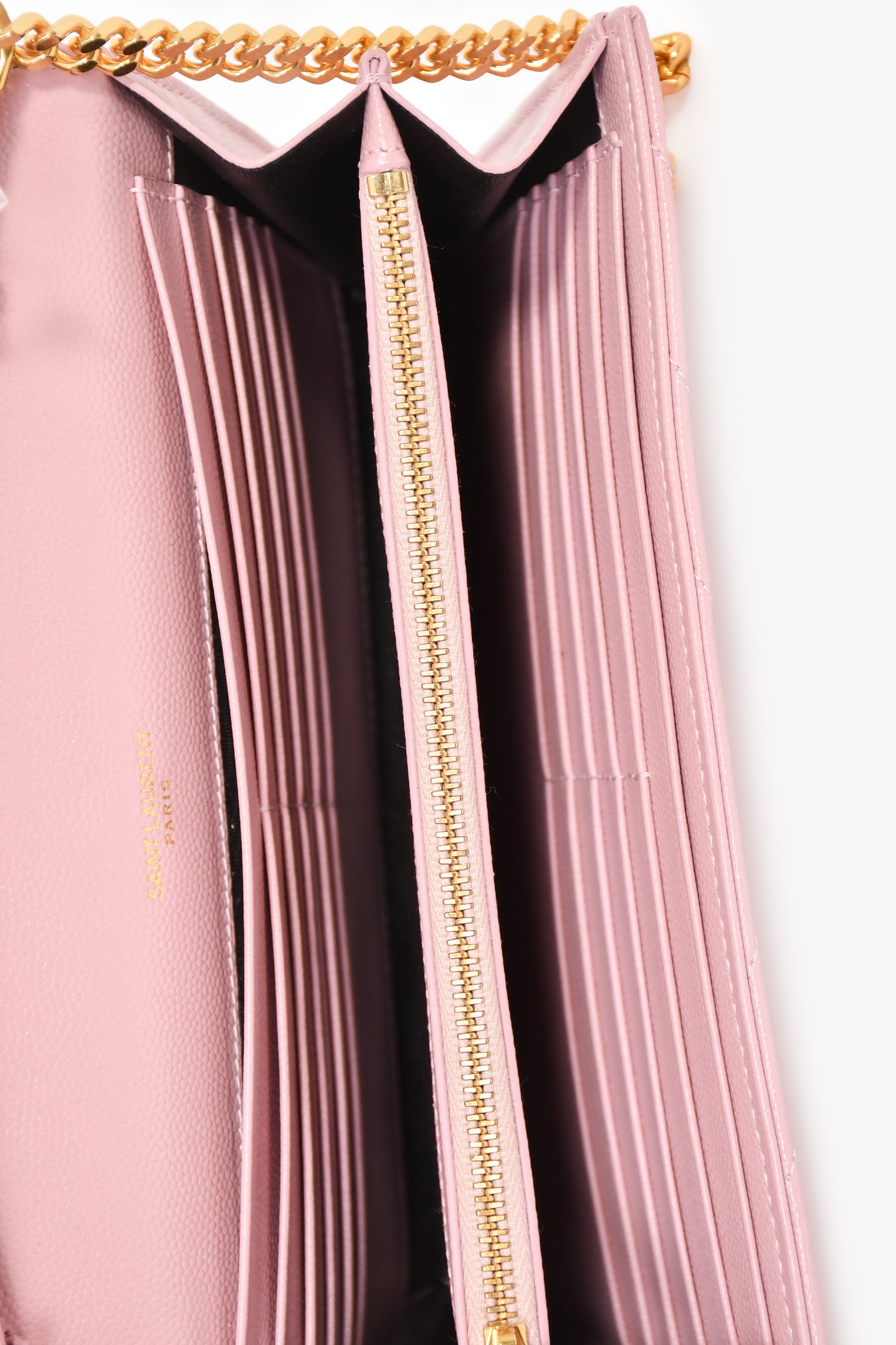 Saint Laurent Pink Grained Leather Wallet On Chain – Mine & Yours