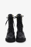 Fendi Black Leather Zucca Stretch Knit Combat Boots Size 37
