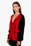 Sonia Rykiel Black/Red Wool Cashmere V-Neck Button Up Sweater Size M