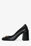 Versace Black Leather Gold Medusa Block Heels Size 39