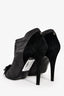 Pre-Loved Chanel™ Grey/Black Satin Suede Peep-Toe Bow Ankle Booties Size 40