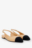 Pre-loved Chanel™ 24A Beige Leather Black CC Logo Coco Slingback Flats Size 36.5
