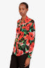 Balmain Black/Red Floral Silk Sheer Button Down Shirt Size 36