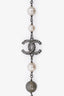 Pre-loved Chanel™ Silver Toned Multi-Strand Chain Pearl Crystal CC Necklace