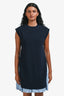 Sacai Navy Blue Knitted Popline Knit Midi Dress Size 1