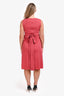Max Mara Red Cotton Belted Sleeveless Midi Dress Size 8