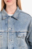 Balenciaga Blue Light Wash Embellished Logo Denim Jacket Size 34