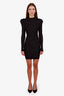 Balmain Black Metallic Knit Long Sleeve Shoulder Padded Mini Dress Size 36