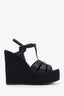 Saint Laurent Black Woven Leather Tribute Espadrille Wedge Sandals Size 37
