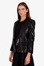 Balmain Black Sequin Leather V-Neck Blazer Size 42