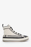 Pre-loved Chanel™ White/Black Canvas Leather CC High Top Sneakers Size 35.5