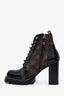Louis Vuitton Brown Monogram Patent Star Trail Lace-Up Boots Size 38