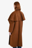 Fabrique Cognac Wool Cashmere Leather Pocket Detail Belted Wrap Coat Size S