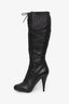 Miu Miu Black/Purple Leather Lace Up Knee High Stiletto Boots Size 37.5