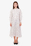 Ganni White Polka Dot Print Poplin Long Sleeve Midi Dress Size 40