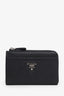 Prada Black Pebbled Calfskin Zip Card Case