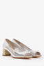Miu Miu Crystal Embellished Silver Block Heels Size 35