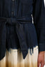 Weekend Max Mara Blue/Yellow Denim Tie-Dye Button-Up Belted Long Sleeve Midi Dress Size 8