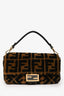 Fendi Brown/Black Shearling FF Baguette Bag with Strap