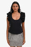 Ulla Johnson Black Ribbed Ruffle Shoulder Tank Top Size S