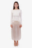 A.W.A.K.E Mode Ivory Sequin Slit Sheer Midi Skirt Size 36