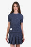 Thom Browne Navy Cotton Check Short Sleeve Top + Pleated Skirt Set Size 36