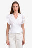 Ganni White Cotton Ruffle Sleeve Wrap Top Size S