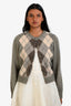 Celine Beige/Green Wool Alpaca Blend Argyle Pattern Triomphe Details Cardigan Size M