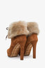 Gucci Brown Suede Fur Trim Lace-Up Boots Size 38