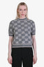 Gucci Grey/Ivory Soft Wool Boucle Short Sleeve Crewneck Sweater Size M