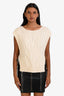 Isabel Marant Cream Alpaca Cable Knit Short Sleeve Cardigan Vest Size 38