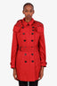 Burberry Red Double Breasted Belted Trench Coat with Removable Insert Size 10