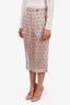 Max Mara Grey Silk Sheer Logo Midi Skirt Size 6