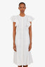 Chloe White Cotton Ruffled Midi Dress Size 36