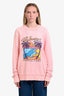 Balmain Pink Cotton Palm Tree Graphic Print Long Sleeve Crewneck Size S