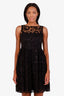 Prada Black Floral Lace Appliqué Midi Dress Size 40