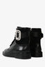 Roger Vivier Black Leather Crystal Embellished Buckle Combat Boots Size 36