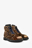 Golden Goose Leopard Print Ponyhair Distressed Combat Boots Size 40