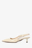 Prada Cream Patent Leather Triangle Bow Logo Slingback Kitten Heels Size 37.5