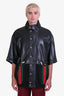 Gucci Black Leather Web Detail Bomber Jacket Size 52 Men's